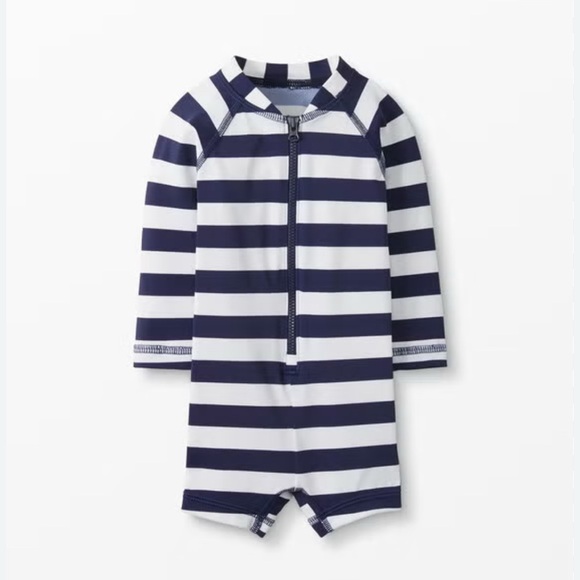 Hanna Andersson Sunblock Swimmy Rash Guard Suit size 2T blue and white striped - Picture 1 of 11